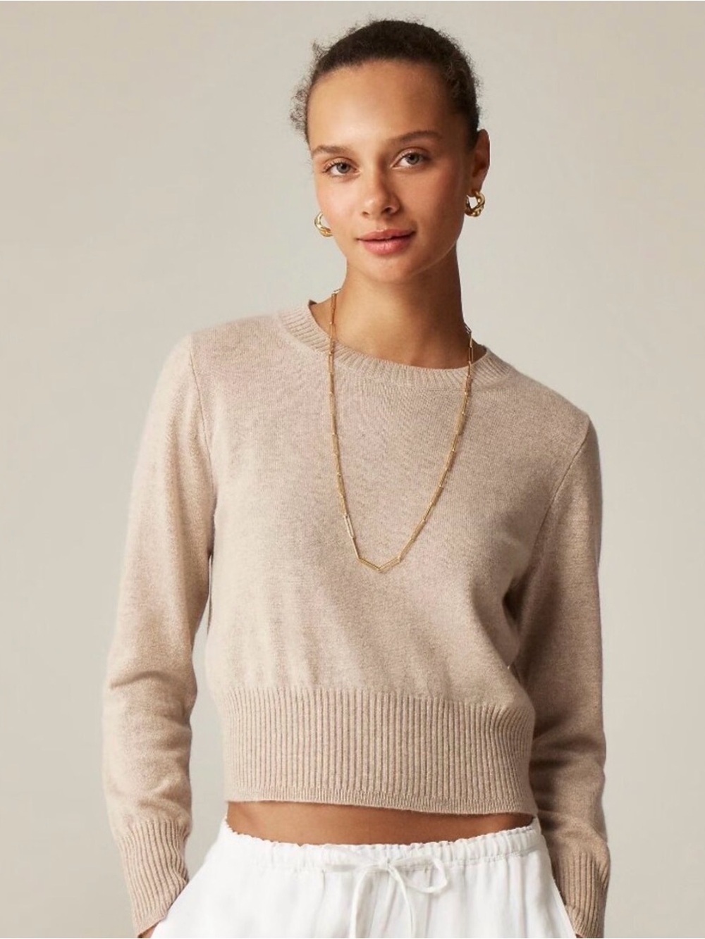 J. Crew Cropped Crewneck Sweater in Light Beige